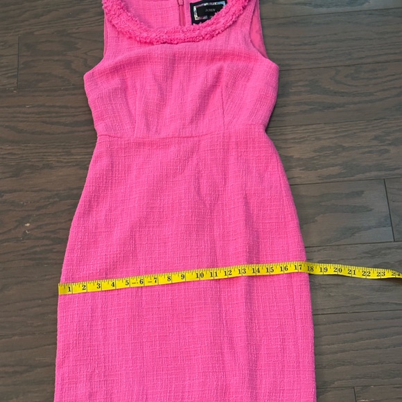 J.Crew sleeveless fuchsia Tweed Sheath Dress Fringe Trim Size 2 Petite - Picture 7 of 9